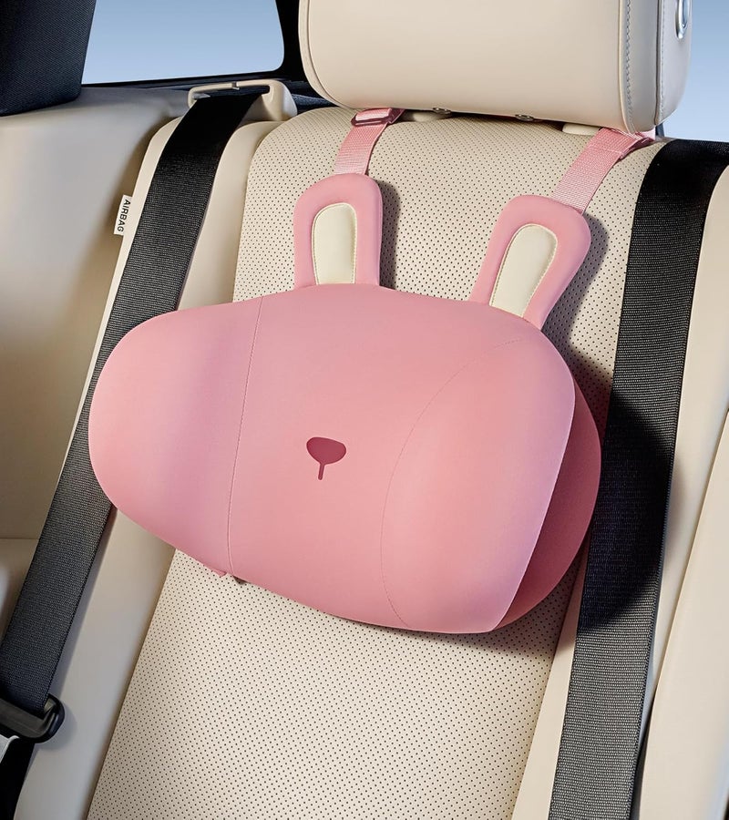 BEBAS Car Neck Pillow Travel - Adjustable Memory Foam Neck Support Pillow for Sleeping, Breathable & Machine Washable Cover, Soft Support for Adults & Kids - Gift (Pink - Rabbit) - Image 1